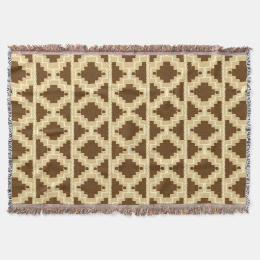 Ikat Aztec Muster - Tan, Braun und Creme Decke (Vorderseite)