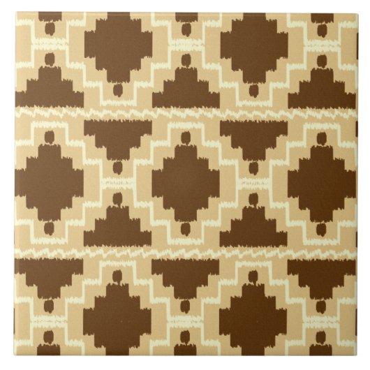 Ikat Aztec Muster - Tan, Braun und Creme Fliese (Vorderseite)