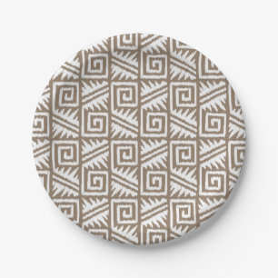 Ikat Aztec-Muster - Taupe-Beige und Creme Pappteller