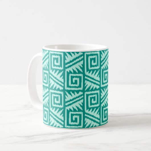 Ikat Aztec Muster - Türkis und Aqua Kaffeetasse (Vorderseite Links)