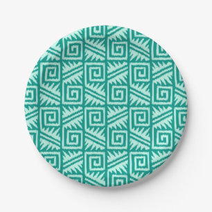 Ikat Aztec Muster - Türkis und Aqua Pappteller