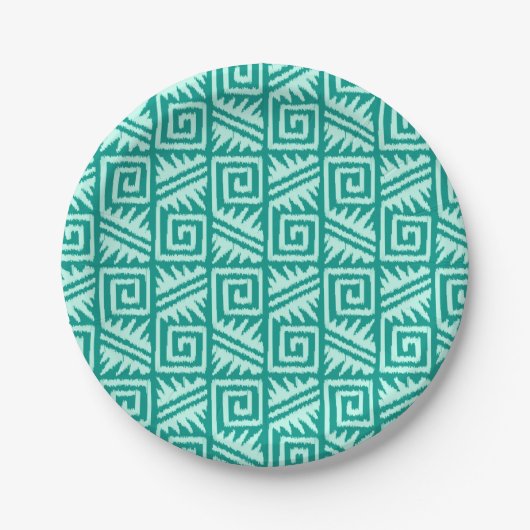 Ikat Aztec Muster - Türkis und Aqua Pappteller (Vorderseite)