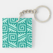 Ikat Aztec Muster - Türkis und Aqua Schlüsselanhänger (Rückseite)