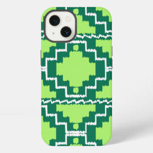 Ikat Aztec Muster - Wald und Limettengrün iPhone 13 Hülle
