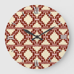 Ikat Aztec Pattern - Beige, Burgundy and Pink Große Wanduhr