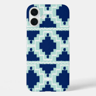 Ikat Aztec Pattern - Indizes und hellblau iPhone 16 Plus Hülle