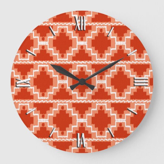 Ikat Aztec Pattern - Rust, Orange and white Große Wanduhr (Vorderseite)