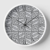 Ikat Aztec Pattern - Shades of Grey / Gray Wanduhr (Vorderseite)