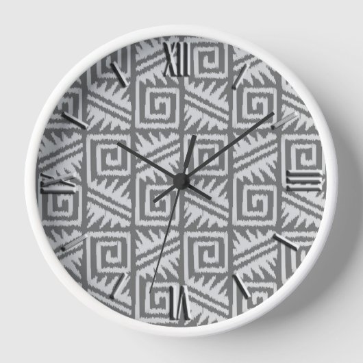 Ikat Aztec Pattern - Shades of Grey / Gray Wanduhr (Vorderseite)