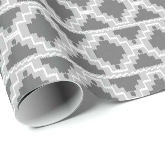 Ikat Aztec Tribal - Dunkel und leicht grau/grau Geschenkpapier (Rolleneckpunkt)
