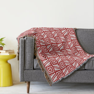 Ikat Aztec Tribal - Dunkelrot und Weiß Decke
