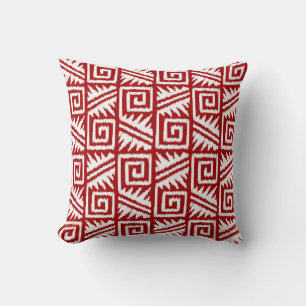 Ikat Aztec Tribal - Dunkelrot und Weiß Kissen