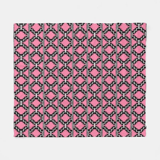 Ikat Aztec Tribal - Fuchsia Pink, Schwarz und Weiß Fleecedecke (Vorderseite (Horizontal))