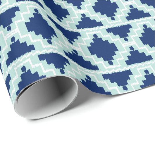 Ikat Aztec Tribal - Indio und hellblau Geschenkpapier (Rolleneckpunkt)