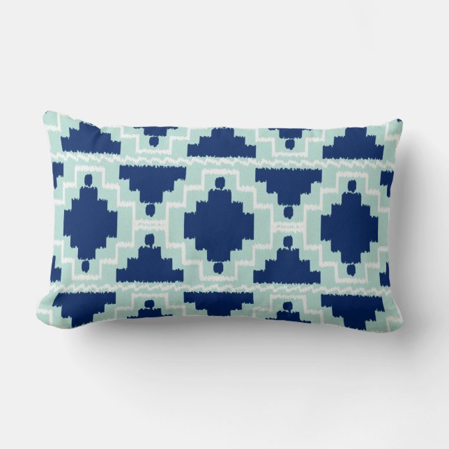Ikat Aztec Tribal - Indio und hellblau Lendenkissen (Vorderseite)