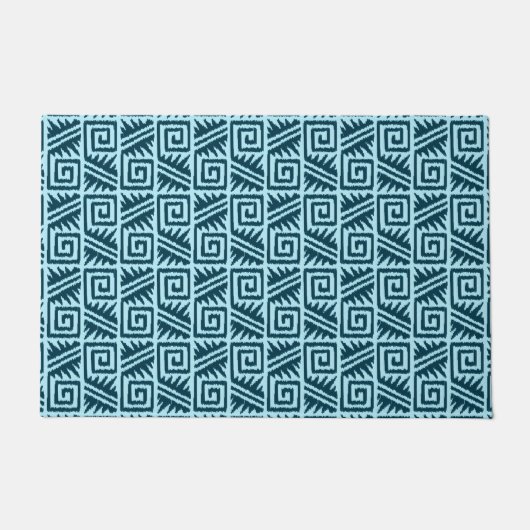 Ikat Aztec Tribal - Indio und Light Blue Fußmatte (Vorderseite)