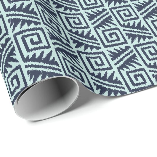 Ikat Aztec Tribal - Indio und Light Blue Geschenkpapier (Rolleneckpunkt)