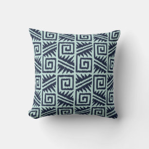 Ikat Aztec Tribal - Indio und Light Blue Kissen