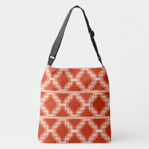 Ikat Aztec Tribal - Rost, Orange und Weiß Tragetaschen Mit Langen Trägern