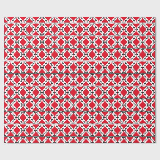 Ikat Aztec Tribal - Rot, Schwarz und Weiß Geschenkpapier (Flach)