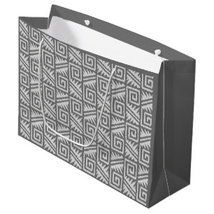 Ikat Aztec Tribal - Schatten von Grau/Grau Große Geschenktüte