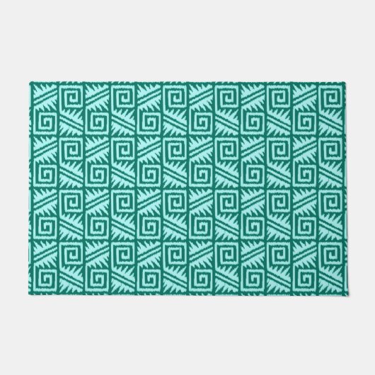 Ikat Aztec Tribal - Türkis und Aqua Fußmatte (Vorderseite)