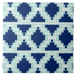 Ikat aztekisches Muster - Indigo und hellblaues Fliese