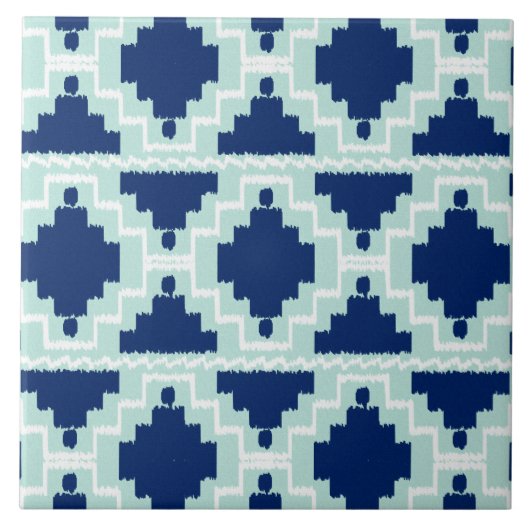 Ikat aztekisches Muster - Indigo und hellblaues Fliese (Vorderseite)