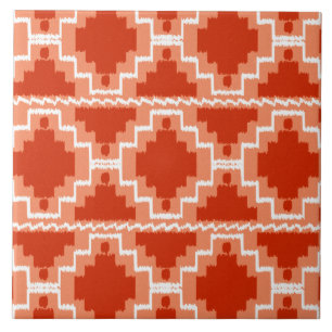 Ikat aztekisches Muster - Rost, Orange und Weiß Fliese