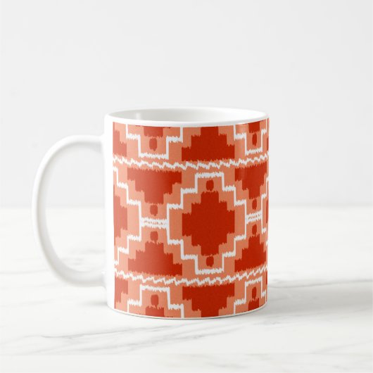Ikat aztekisches Muster - Rost, Orange und Weiß Kaffeetasse (Links)