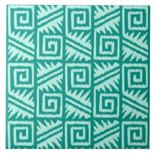 Ikat aztekisches Muster - Türkis und Aqua Fliese