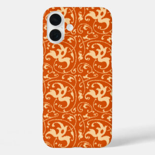 Ikat-Blumendamask - Mandarinorange iPhone 16 Plus Hülle