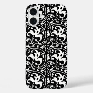 Ikat-Blumendamaske - Schwarz und Weiß iPhone 16 Plus Hülle