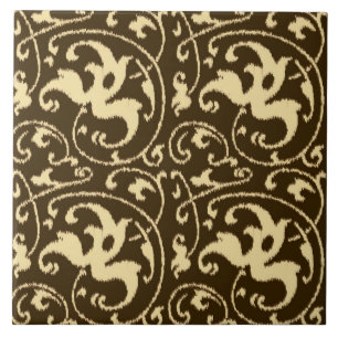 Ikat-Blumendamaskus - Schokoladenbraun und Beige Fliese