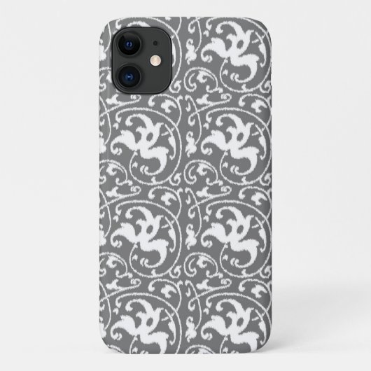Ikat Blumendamast - Grau/Grau und Weiß Case-Mate iPhone Hülle (Rückseite)