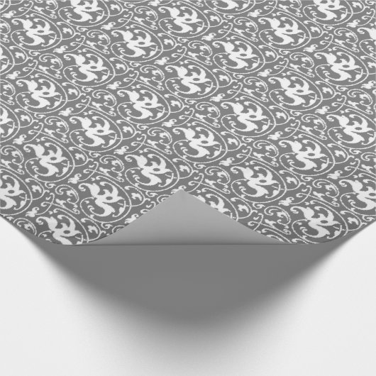 Ikat Blumendamast - Grau/Grau und Weiß Geschenkpapier (Ecke)