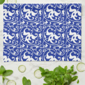 Ikat Blumendamast - Kobalt-Blau und Weiß Geschirrtuch (Gefaltet)