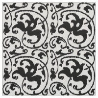 Ikat Blumendamast - Weiß und Schwarzes