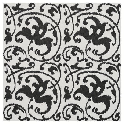 Ikat Blumendamast - Weiß und Schwarzes Stoff (Muster)