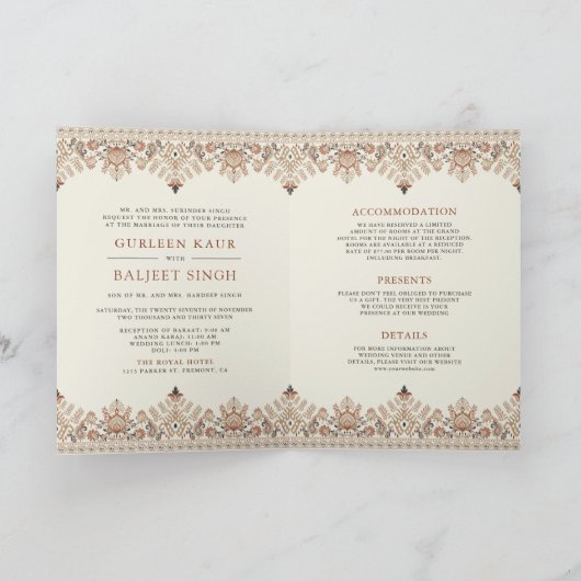 Ikat Border All in One Anand Karaj Sikh Wedding Einladung (Innenseite)