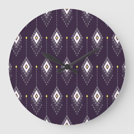Ikat Chandelier Pattern: Vintages Textildesign Große Wanduhr (Vorderseite)