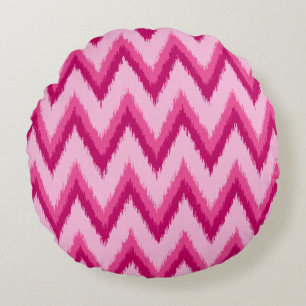 Ikat Chevron Streifen - Fuchsia und Blassrosa Rundes Kissen