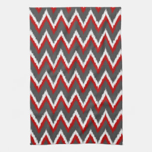 Ikat Chevron Streifen - Rot, Weiß und Grau Geschirrtuch