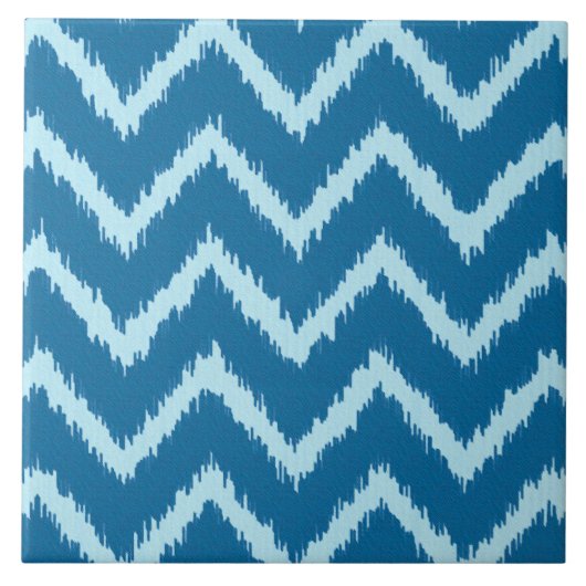 Ikat Chevrons - Indigo und Blass Blue Fliese (Vorderseite)