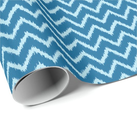Ikat Chevrons - Indigo und Blauer Blau Geschenkpapier (Rolleneckpunkt)
