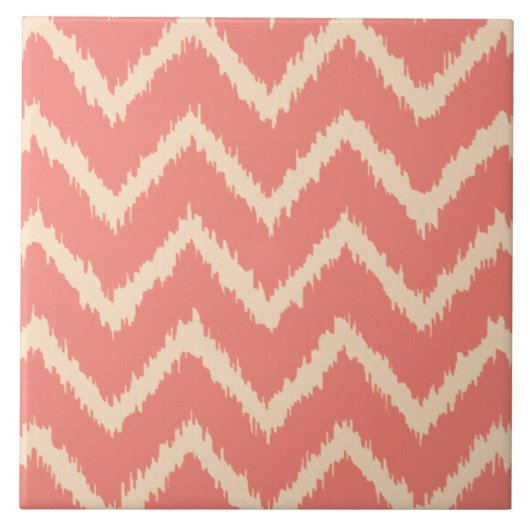 Ikat Chevrons - Korallenorange und -pfirsich Fliese (Vorderseite)