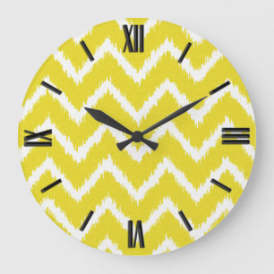 Ikat Chevrons - Mustard yellow and white Große Wanduhr
