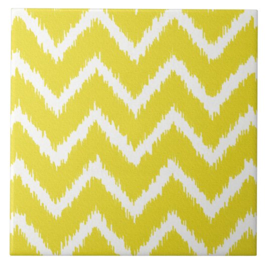 Ikat Chevrons - Senfgelb und weiß Fliese (Vorderseite)