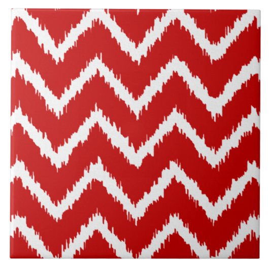 Ikat Chevrons - Tiefe rot und weiß Fliese (Vorderseite)