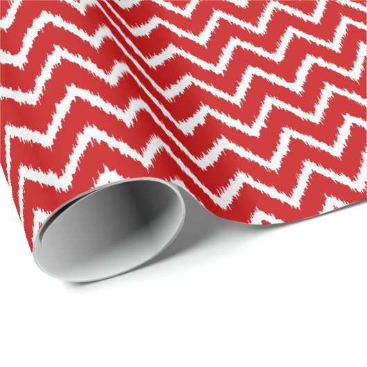 Ikat Chevrons - Tiefe rot und weiß Geschenkpapier (Rolleneckpunkt)